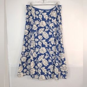 Boden Blue and White Midi A-Line Skirt